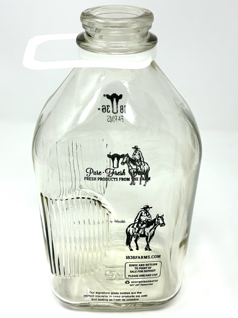 1836 FARMS Glass Collectible Milk Bottle 64 oz Large Terrell Texas 10" Farmhouse